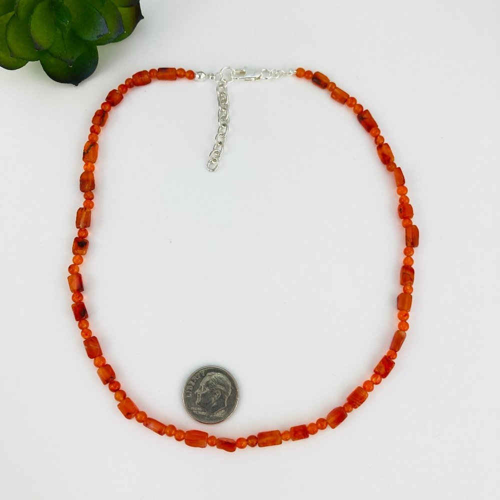 New Carnelian & Honey Amber Choker Necklace, Handmade, BoHo, Festival - Picture 4 of 5